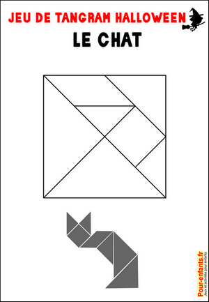 Jeu de tangram à imprimer chat Halloween jeux d'Halloween à imprimer gratuit tangram imprimable gratuitement