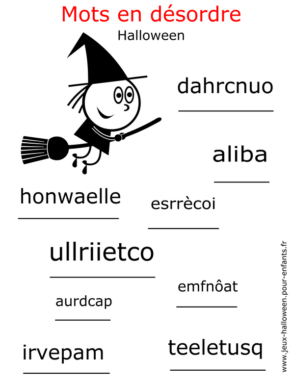 Jeux de lettres jeux de mots pour Halloween  Remettre lettres mots en  ordre désordre pour enfants Halloween