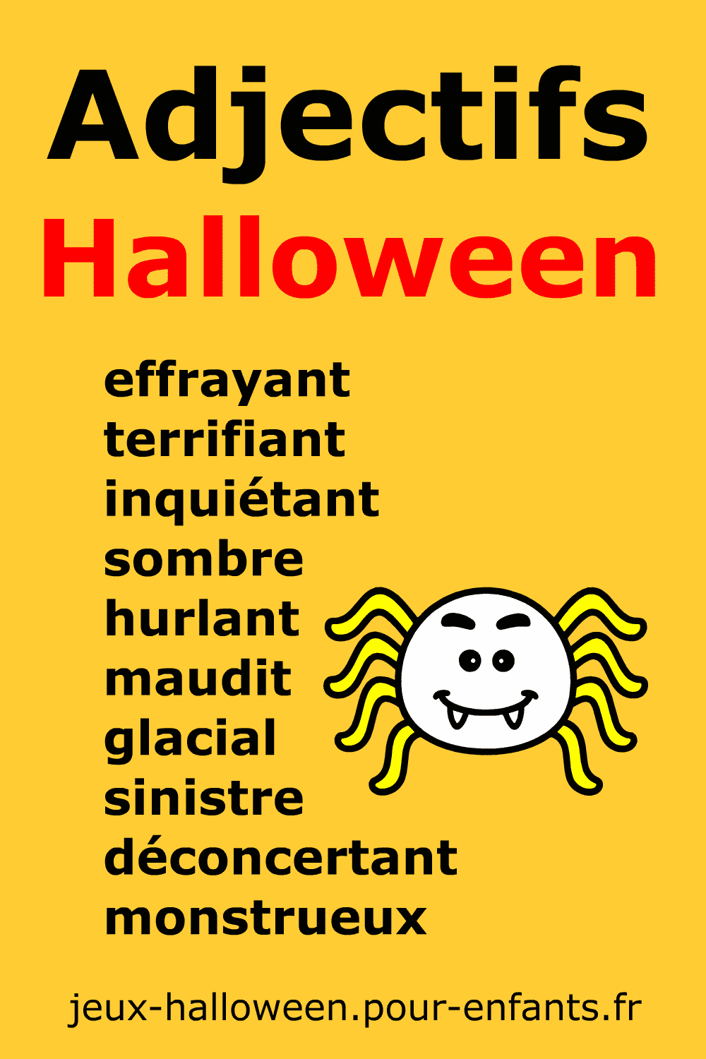 Image de vocabulaire sur les adjectifs d'Halloween